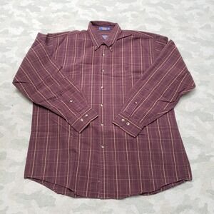 Pendleton Shirt Mens Large Red Striped Broadway Cloth Long Sleeve Button Up
